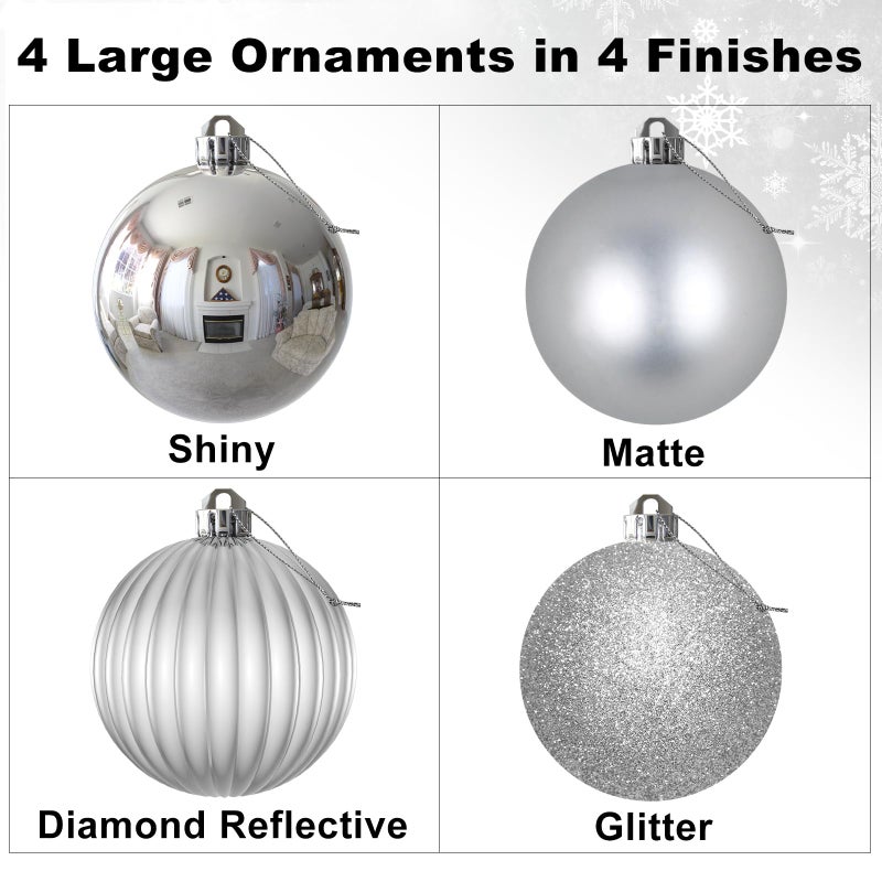 GameXcel Silver 4.0" Large Christmas Balls - Christmas Tree Decoration Ornaments Shatterproof Hanging Balls for Birthday Halloween Holiday Wedding Decorations Set of 4pcs - Image 2